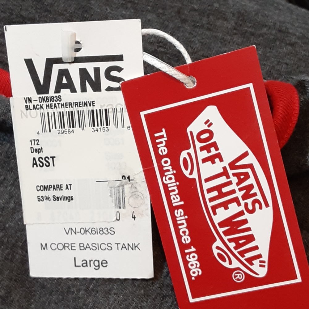 NWT Vans Mens Large Gray Basic Tank Red Trim - Picture 6 of 6